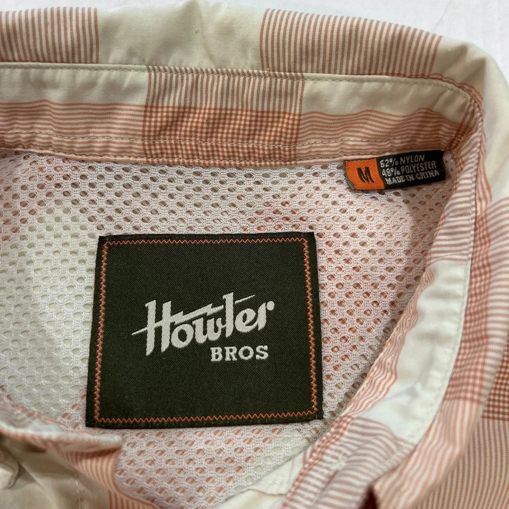 Howler Bros Men's Medium Airwave Shirt Coral Garcia Gingham Fishing Vented Back